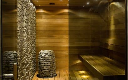 Sauna bois et pierre élégant